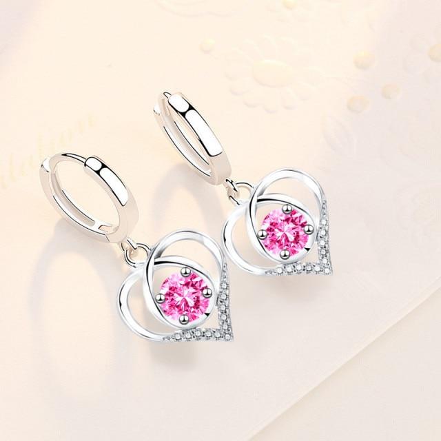 NEHZY 925 стерлингового серебра новые женские модные ювелирные изделия высокого качества серьги с синим розовым кристаллом циркония в форме сердца серьги