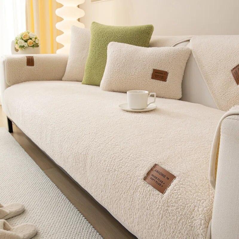 Шерстяной чехол для дивана, зимний теплый чехол для дивана для гостиной, плюшевое утолщенное нескользящее полотенце, удобная дышащая спинка, подлокотник