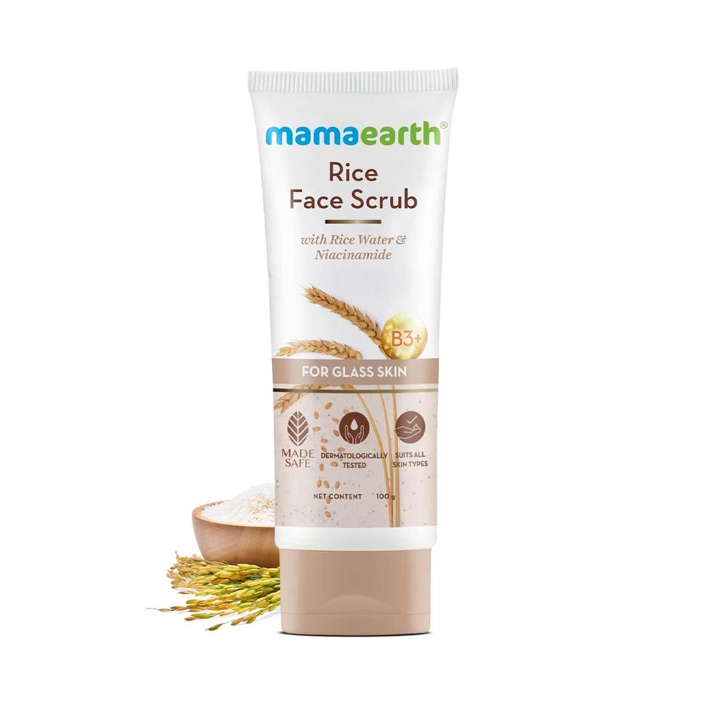 Mamaearth Rice Face Scrub For Glowing Skin With Rice Water And Niacinamide 100g Gentle Exfoliator For Pores Brightening & Radiant Look