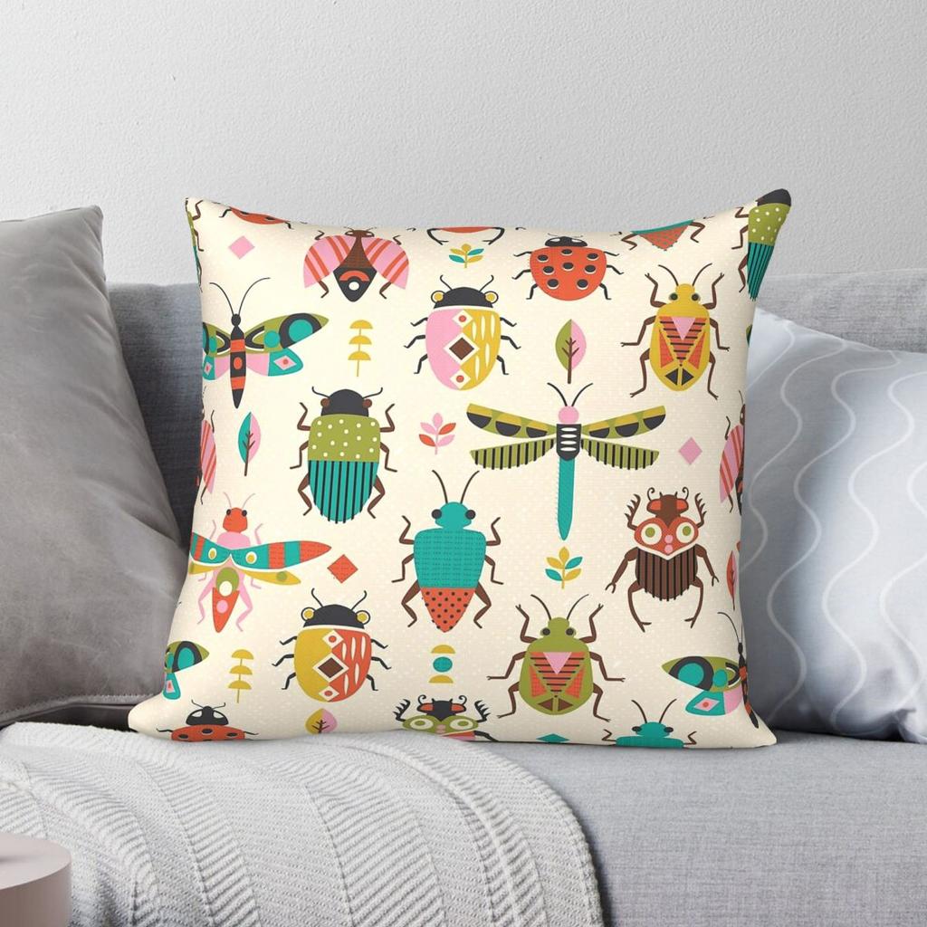 Mid Century Bugs Square Pillowcase Polyester Linen Velvet Pattern Zip Decor Pillow Case Home Cushion Cover