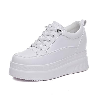 100% натуральная кожа модные кроссовки женские на плоской подошве брендовые женские плоские туфли на платформе увеличивающие рост 8 см черные белые туфли A4835