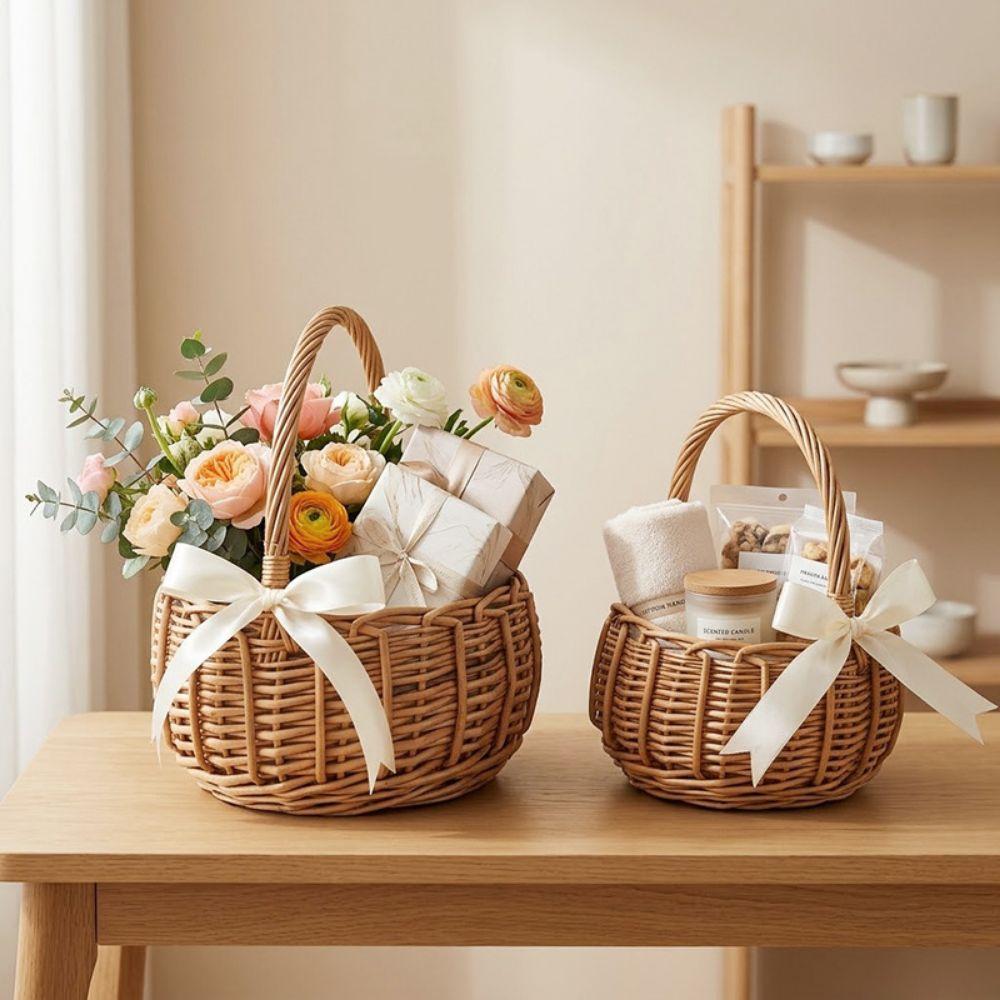 Multistyles Weaving Flower Basket with Handles Braid Storage Baskets Living Room Decoration