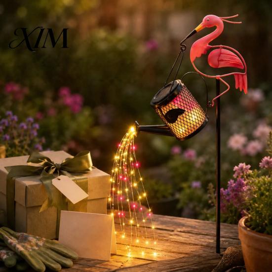 Garden Decorations for Home Solar Flamingo Watering Can Light, Powered LED Waterproof Eco Friendly Decor Pathway Light with Stake Patio Lawn