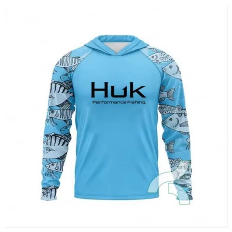 Mens Quick-Dry UV Protection Hooded Fishing Long Sleeve Shirt Summer Breathable Outdoor Sportswear Angling