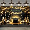 2025 Happy Graduation Backdrop Glitter Balloon Bachelor Cap Grad Class of Graduates Party Photography Background Decor Supplies