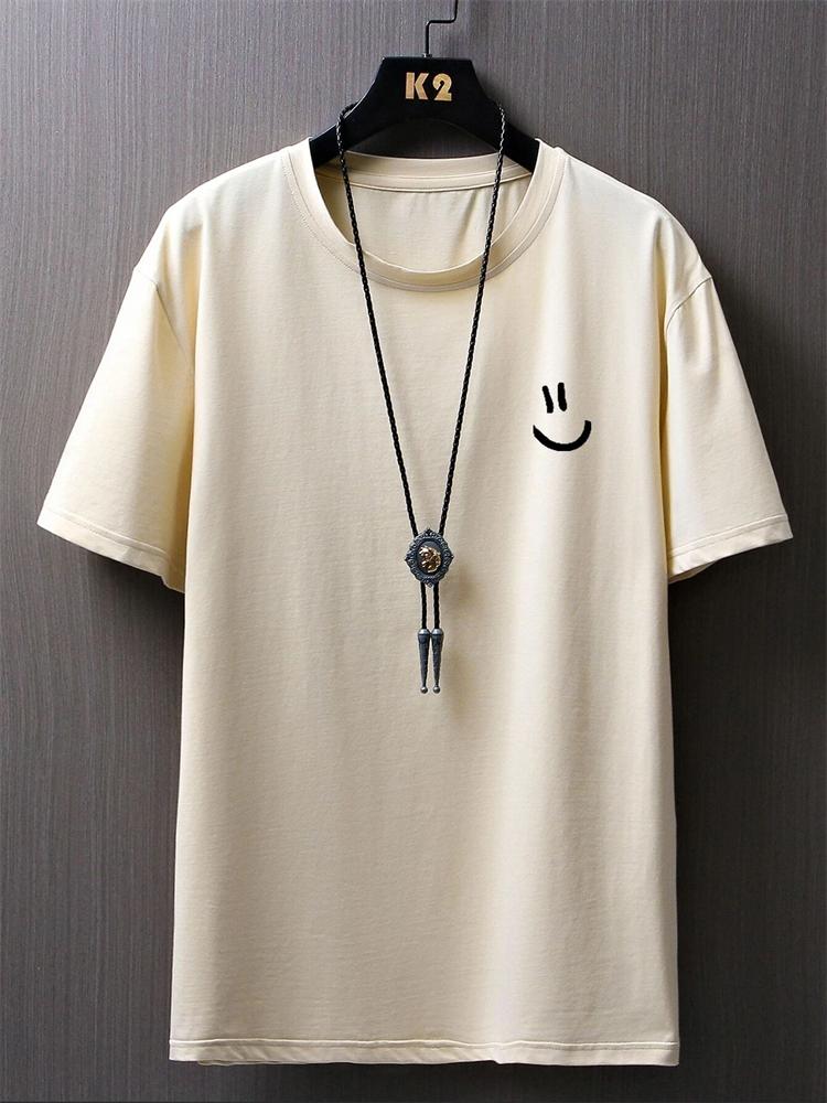 Funny Smily Face Print Tshirt Men Summer Casual Round Neck Short Sleeve Clothes Harajuku Unisex Cotton Tee Streetwear Tops