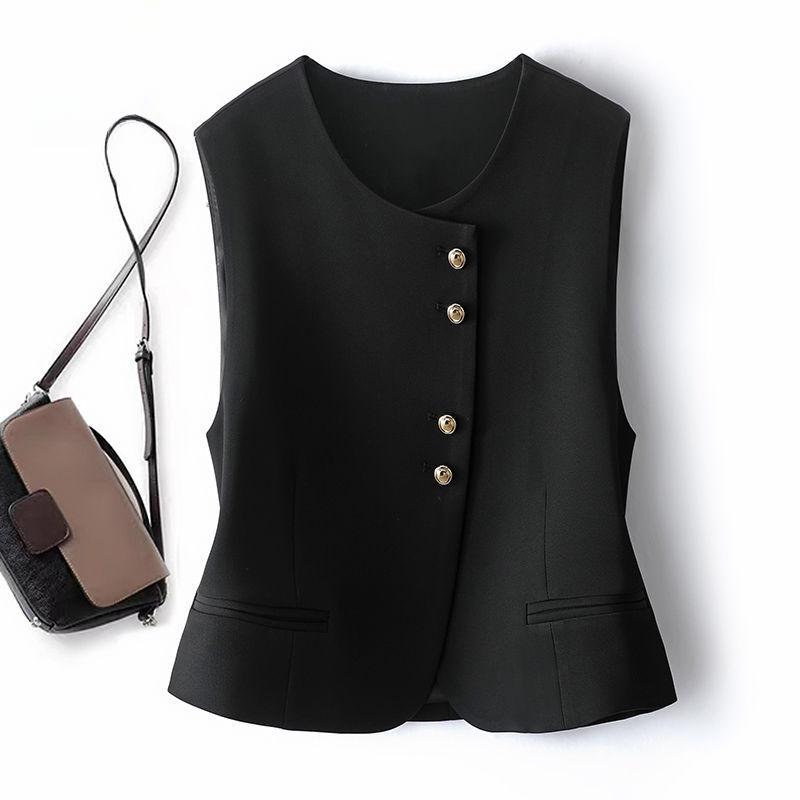Stylish and Trendy Short Waistcoat Jacket for Women, Sleeveless Round Collar Vest with Fashionable Design for Spring and Autumn