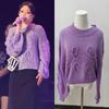 Концертный фиолетовый вязаный свитер с рукавами-фонариками для женщин от Angela Zhang - Весна 2025