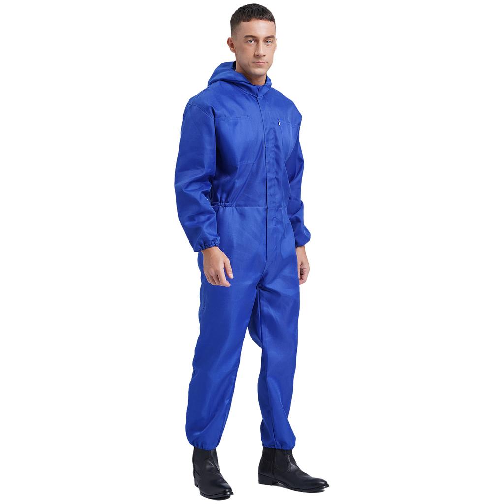 Мужской пылезащитный комбинезон с капюшоном, длинный рукав, передняя половина молнии, большие карманы, комбинезон, комбинезон