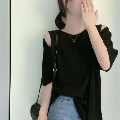 Женская футболка без бретелек с короткими рукавами, летняя повседневная женская футболка большого размера с круглым вырезом