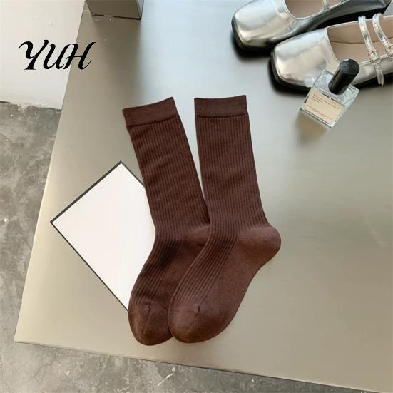 Solid Color Minimalist Socks Women Crew Socks, Ribbed Knit for Autumn Winter, Non Slip Fitness Soft Breathable Stretchy Casual Hosiery Daily Wear High
