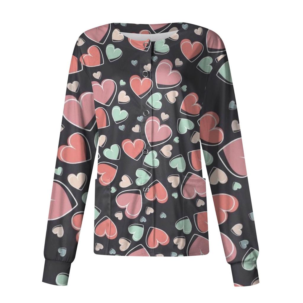 Женский повседневный однобортный однобортный костюм с длинными рукавами и принтом на День святого Валентина, топ-кардиган