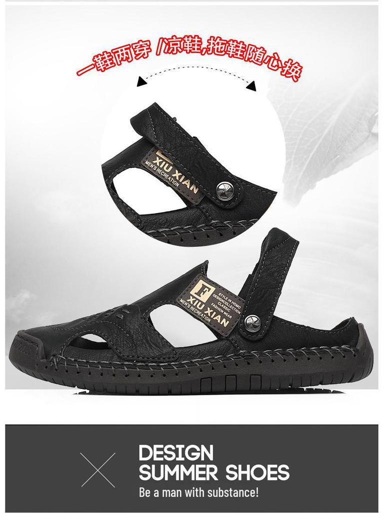 Мужские сандалии Baotou из натуральной кожи Cross-Border: Нескользящая обувь с мягкой подошвой, двойного назначения: для отдыха на природе и повседневного отдыха на пляже.