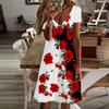 Summer Fashion Women's V Neck Short Sleeve Flower Printed Dress Sex Short Skirt Dresses
