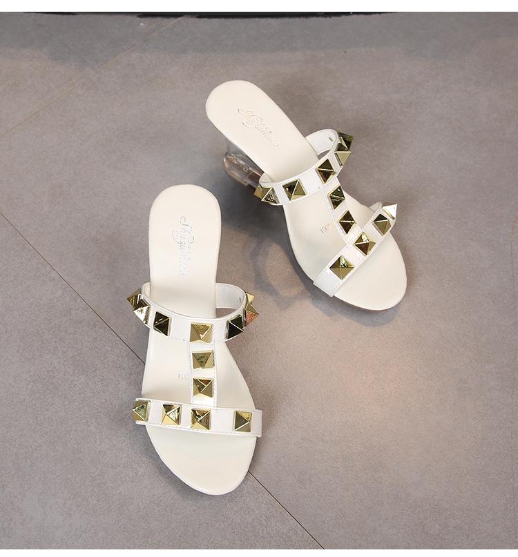 Женские прозрачные модные сандалии высокого качества на танкетке со стеклом, прозрачные босоножки на каблуке с заклепками LFD