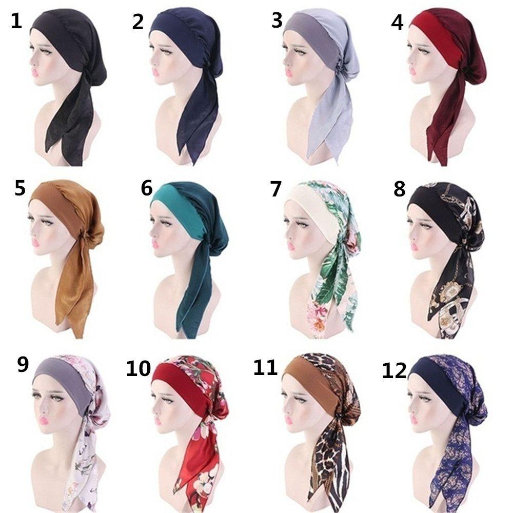 Fashion Headwear Pre-Tied Elastic Chemo Pirate Cap Hair Loss Hat Muslim Turban Cancer Head Scarf