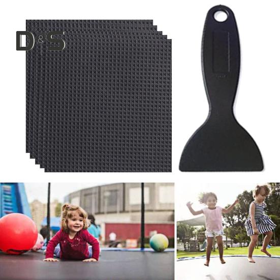 1 комплект для ремонта батута с квадратной заплаткой, скребком, клеем, перчатками для протирки, водонепроницаемой самоклеящейся заплаткой для закрытия дырок на батуте