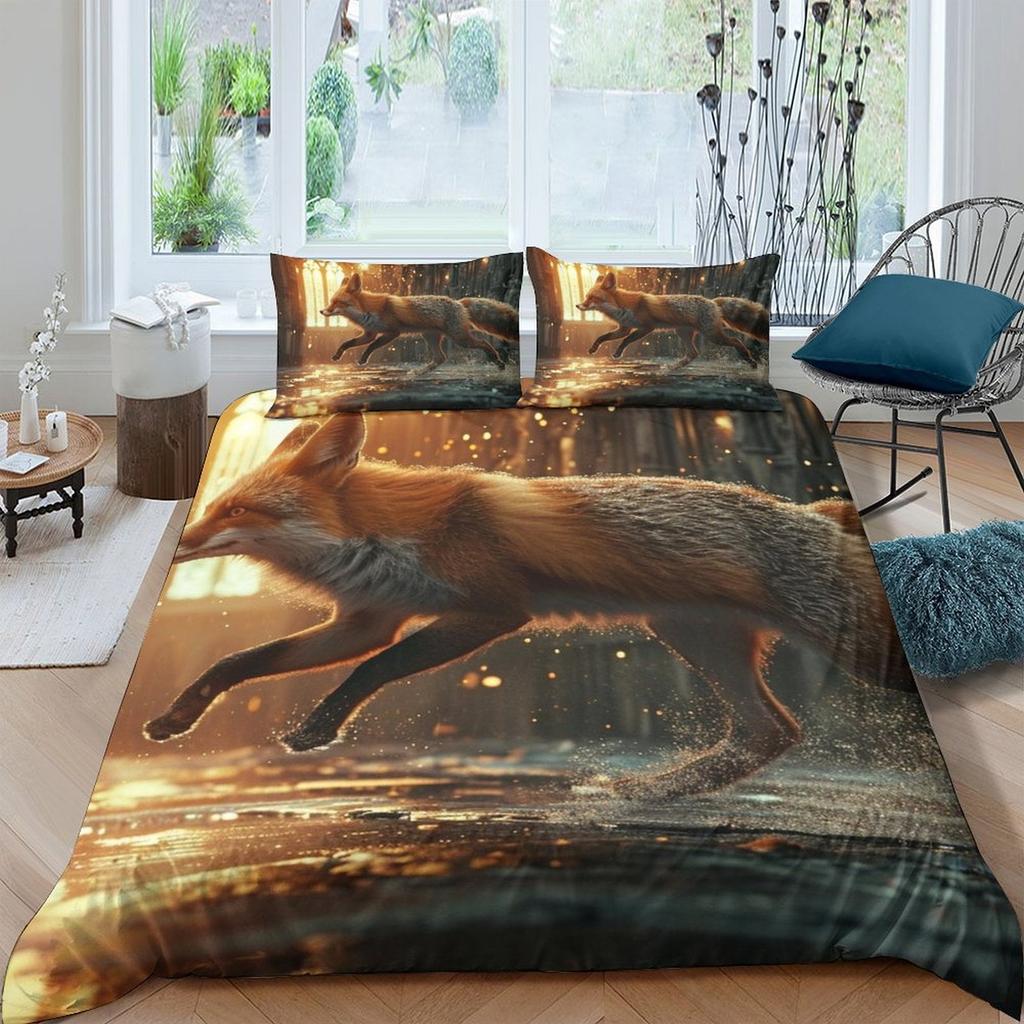 Fox Printed Duvet Cover Quilt Cover Bedding Set Comforter Covers For Childrens Kids And Adults Warm Soft Comfortable Breathable