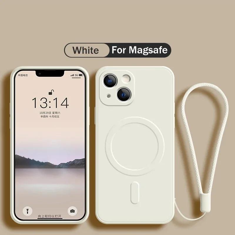 Силиконовый чехол для телефона с ремешком на запястье Для iPhone 17 Pro 16 14 13 15 Pro Max 12 11 Plus Для Magsafe Магнитная крышка для беспроводной зарядки