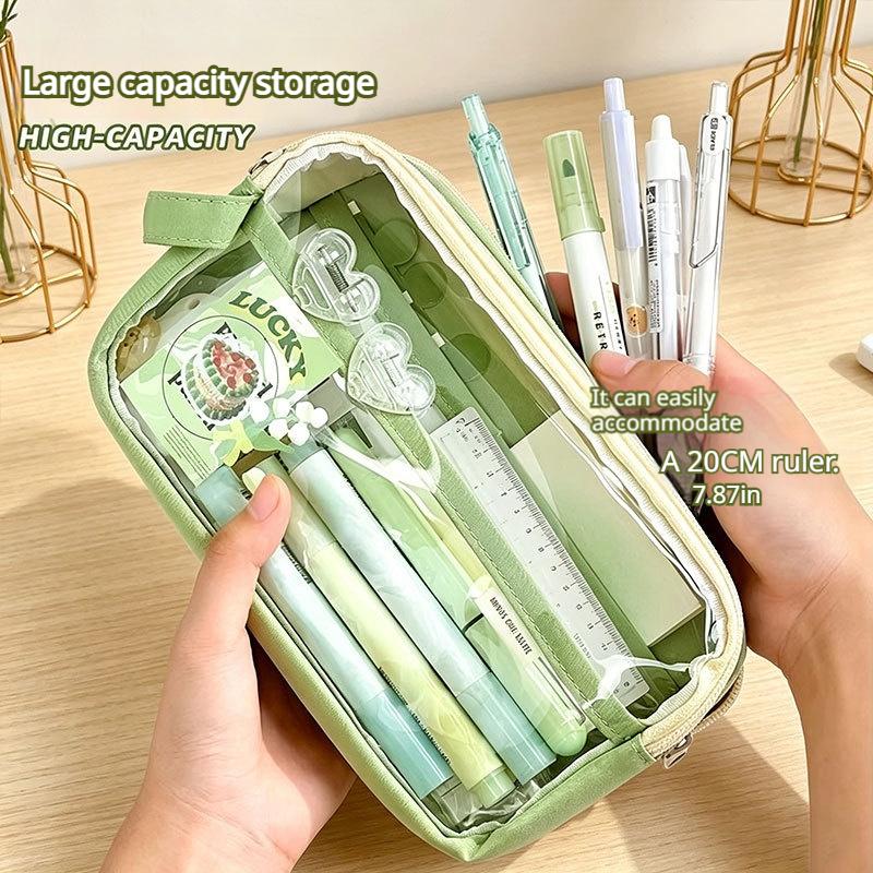 Clear Pencil Bag Portable Color Block Stationery Organizer Large Capacity Student Pencil Case School Supplies Storage Pouch