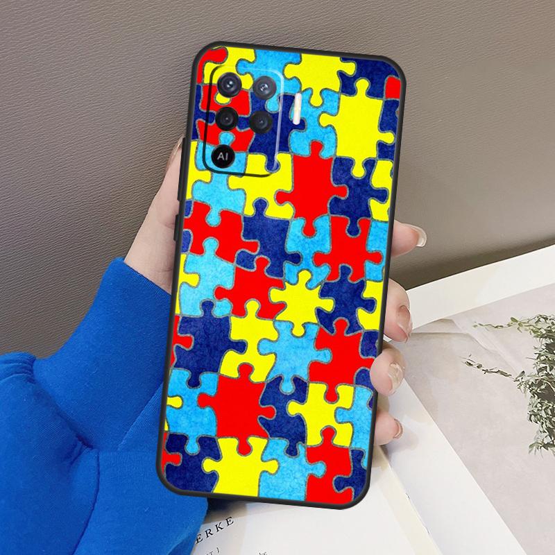 Autism Support Puzzle Case For Oppo A76 A16 A96 A17 A18 A60 A80 A40 A38 A58 A78 A98 A94 A74 A54 A15 A57 A77 A5 Pro