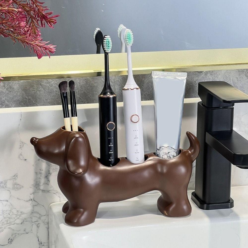 Space Saving Dachshund Toothbrush Holder Ceramic Toothbrush Storage Rack  for Bathroom