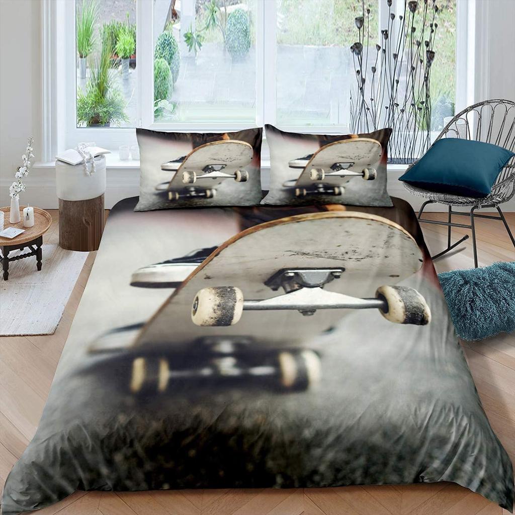 Skateboard Duvet Cover Set For Kids Teens Queen Size Lightweight Down Comforter Covers 2 Pillowcases 1 Comforter Cover No Quilt