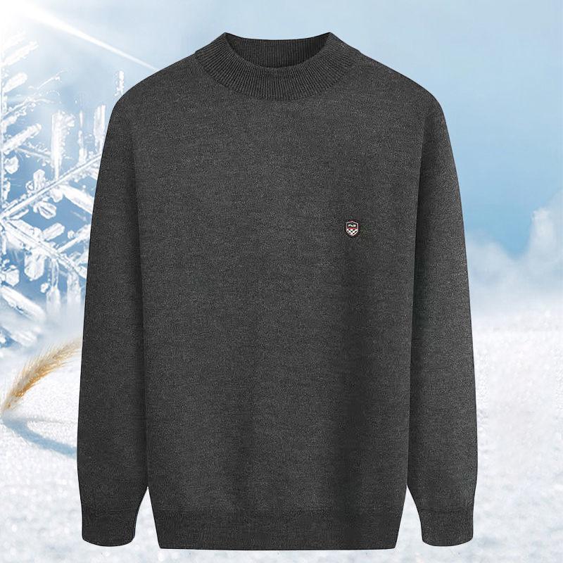 Зимний бархатный свитер с круглым вырезом, вязаный свитер, плюс бархатный теплый пуловер, подходит для пап среднего и пожилого возраста.