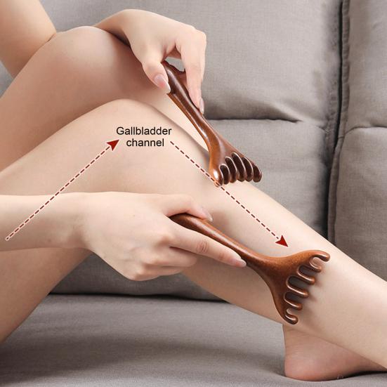 Массажная расческа Yousheng из сандалового дерева с длинной ручкой, лимфодренажный массажный инструмент для снятия мышечного напряжения, акупунктурный массажный инструмент для гуаша с пятью когтями для всей семьи