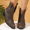 2025Ботильоны из кожи на блочном каблуке Новые с круглым носком Рукав со стразами Нескользящие Износостойкие Универсальные Ботильоны для осени и зимы