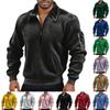 Men's Solid Color Corduroy Zipper Neck Long Sleeve Top Men's Casual Lapel Top