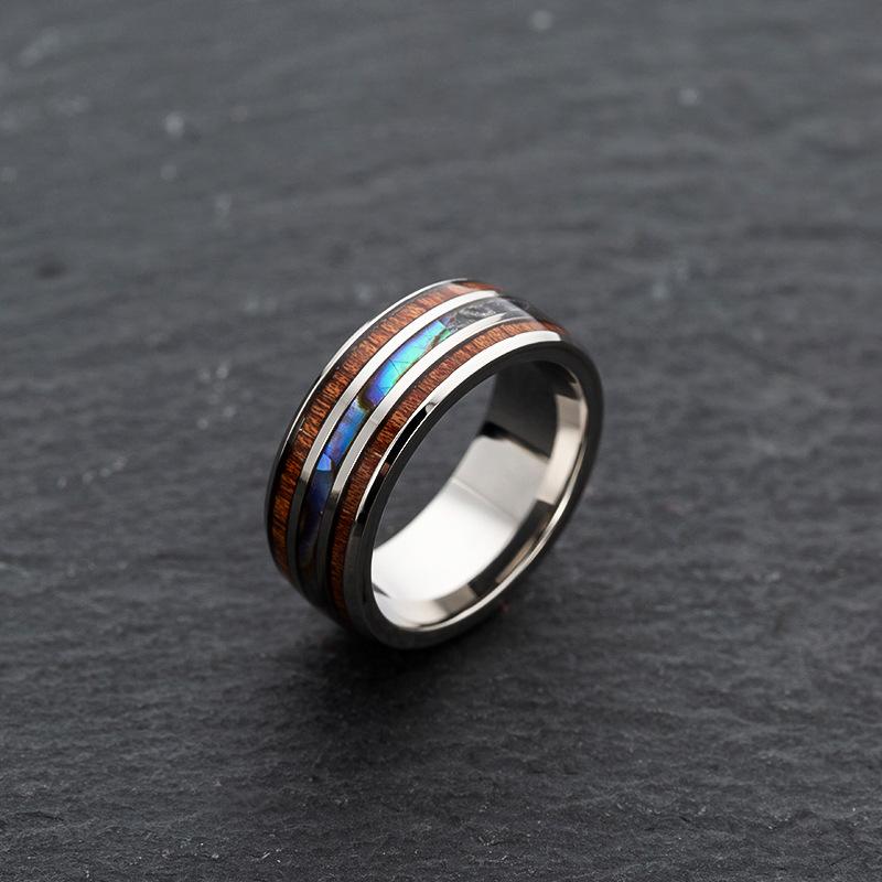 Hand-decorated Inlaid Wood Grain Imitation Shell Titanium Steel Ring European and American Popular Jewelry