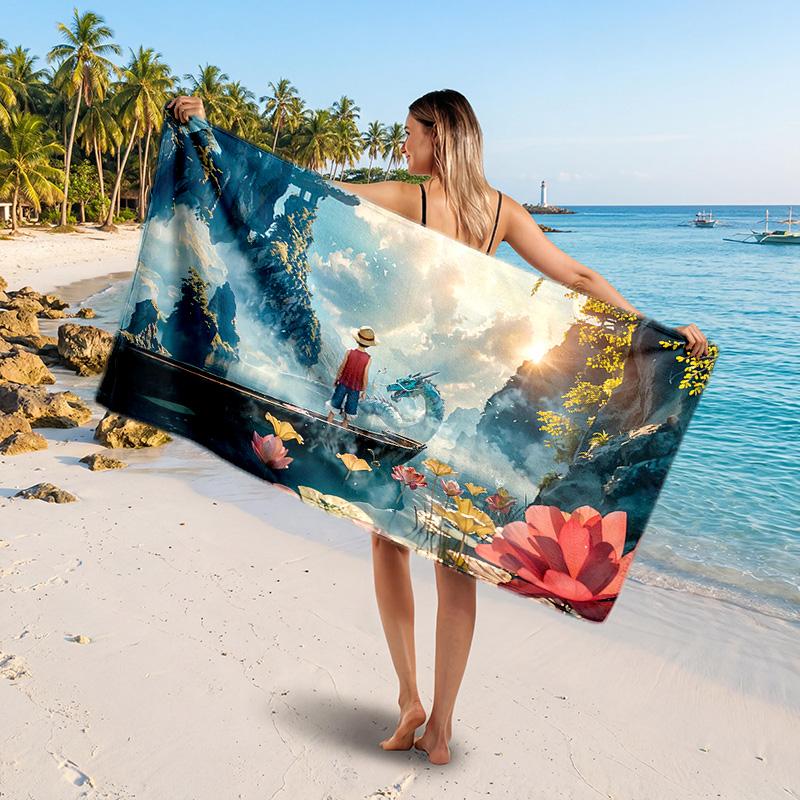 One Piece Printed Swim Towel, Portable Water Absorbent Towel for Beach Camping Daily Bathroom Use