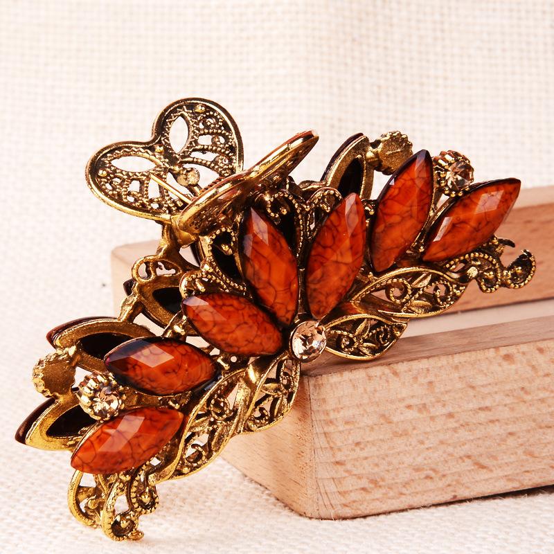 НОВЫЙ винтажный кристалл, смола, цветок, коготь для волос, краб, ювелирные изделия, цветок, заколка для волос в виде павлина, женская заколка для банкета, аксессуары