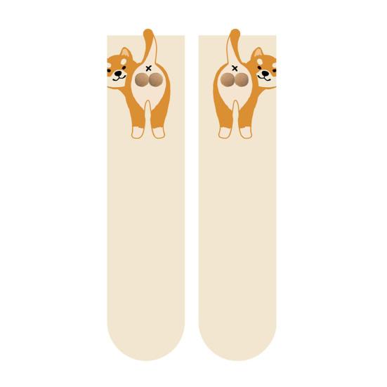 Женские милые носки с собачками с 3D пушистыми помпонами, смешные новинки с принтом животных, хлопковые носки средней длины для женщин, девушек, любителей собак