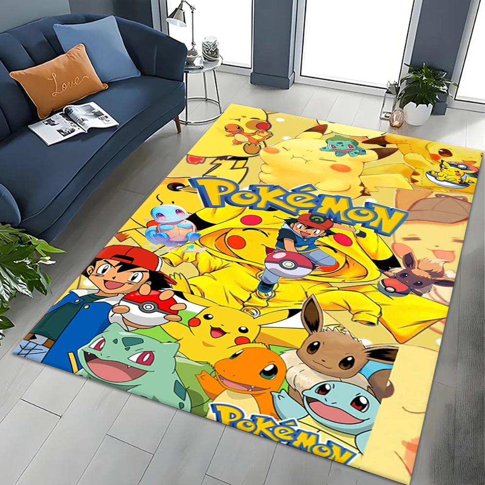 Japan Anime 3D P-Pikachu P-Pokemon Cartoon Carpet Rug for Living Room Art Decor Sofa Home Kids Game Area Rug Non-slip Floor Mat