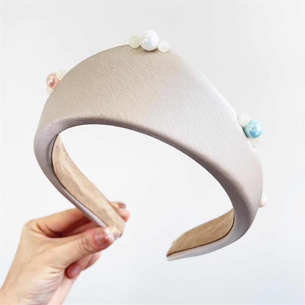 Women Retro Fabric Headband with Pearl Decors High Skull Wide Hairhoop for Elegant Hair Styling All Matching Hairband