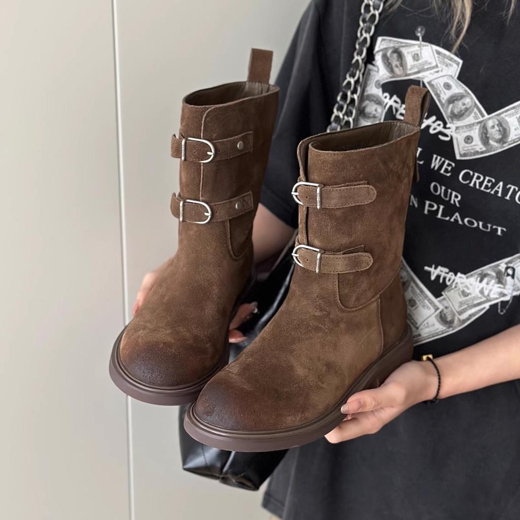 Версия из овчины~ ретро полированная пряжка ремня ковбойские сапоги в западном стиле тонкие короткие ботинки женские ботинки Maillard Martin ботинки-локомотивы