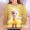 Children's Cute Cat 3D Digital Print Girl Casual and Comfortable Round Neck Long Sleeved T-shirt