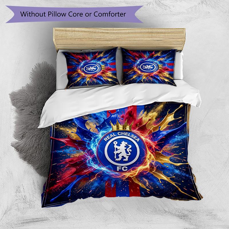 Chelsea FC Pattern Printed 3PCS Bedding Set Soft Skin-Friendly Washable Duvet Cover & Pillowcases Set All Season Bedroom