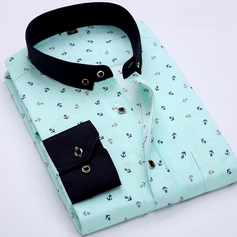 Новая мужская рубашка с длинным рукавом в клетку и цветочным принтом Slim Fit - Корейская повседневная мода