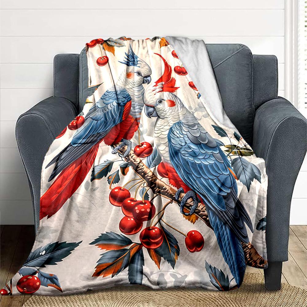 1pc Parrot Cherry Lightweight Flannel Blanket, Comfortable and Warm Blanket, for Office and Camping Sofa Bed161
