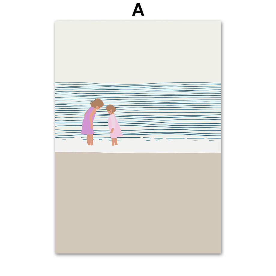 Девочка Тюлень Золотая рыбка Чайка Плакаты Печать Скандинавская Картина на холсте Мультфильм Современное настенное искусство Картины Детская комната Домашний декор