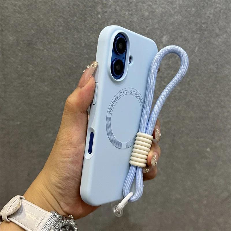 Для Magsafe Жидкий Силиконовый Чехол-Ремешок Для iPhone 17 Pro 16 15 14 13 12 11 Pro Max Подкладка из Микрофибры Беспроводной Браслет Чехол