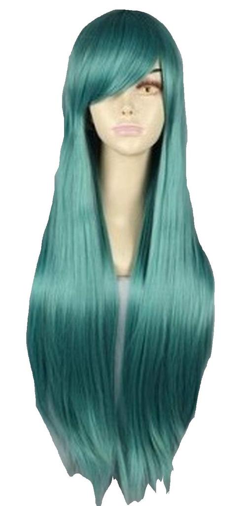 Long Straight Lamb Cosplay Wig with Adjustable Wig and Wig Net Green Set, (Ash Blend)