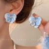 Niche Blue Iris Flower Stud Earrings - Women's High-End Summer Vacation Style