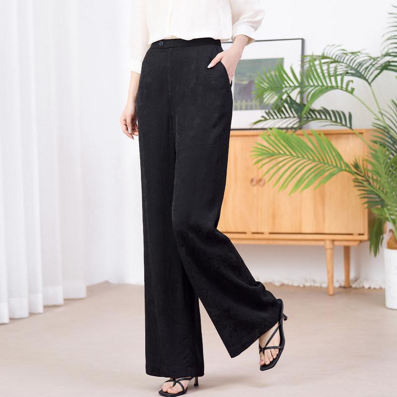 Interwoven Mulberry Silk Solid Color Dark Pattern Commuter Jacquard Straight Leg Pants