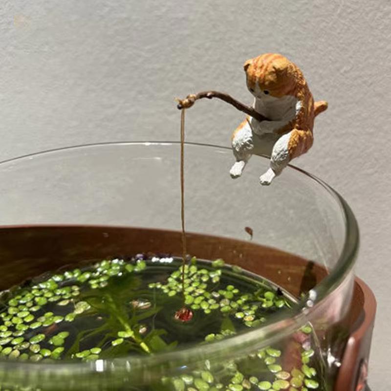 Fish Tank Fishing Cat Hanging Creative Landscape Decoration Office Decoration Fishing Mini Decoration Micro Landscape