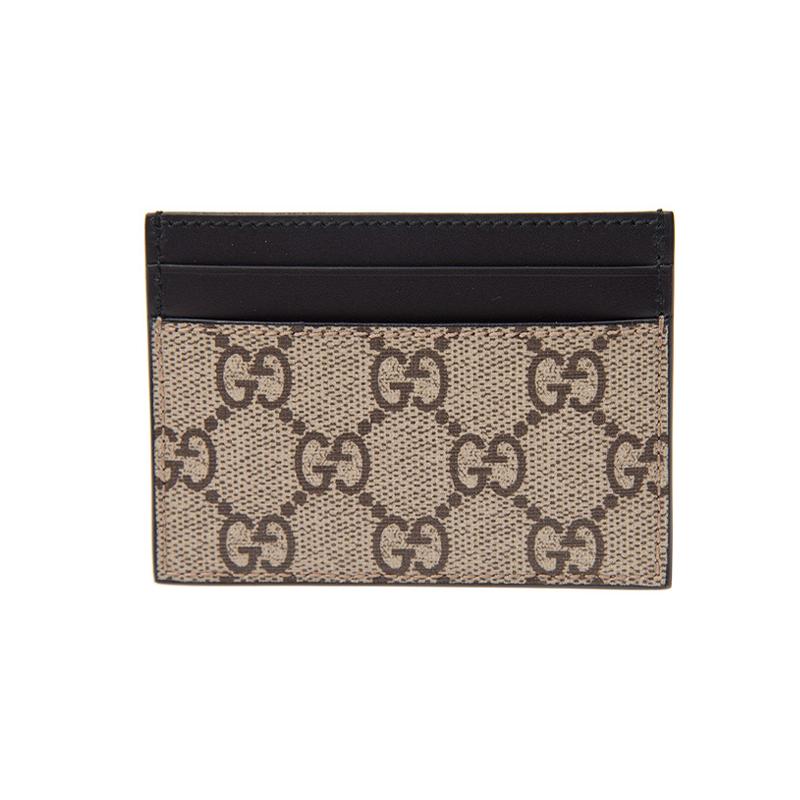 Gucci Coral snake print presbyopia logo open opening and closing canvas and leather card holder card bag men's ebony color and black