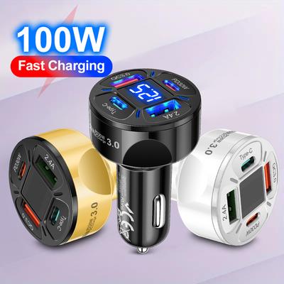 Автомобильное зарядное устройство 100 Вт USB C зарядное устройство для телефона сверхбыстрая зарядка с цифровым дисплеем адаптер для быстрой зарядки для iPhone Samsung Xiaomi